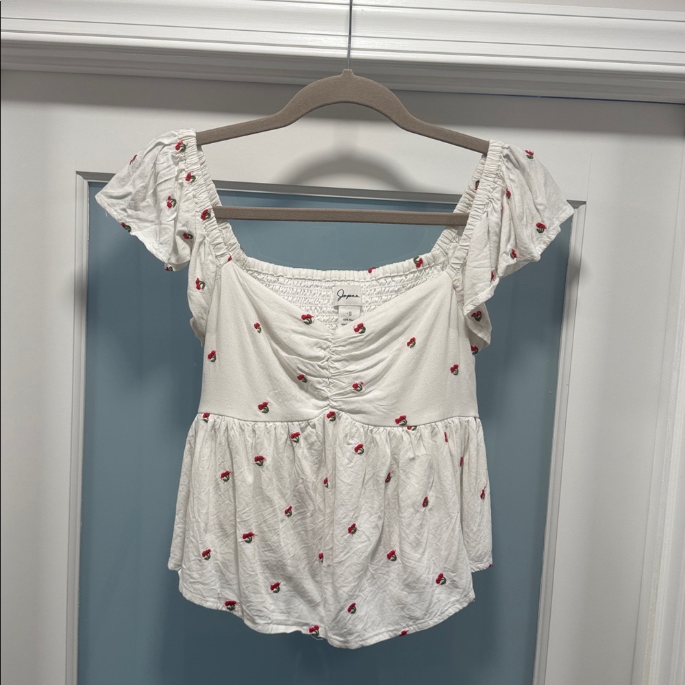 Floral Embroidered Blouse - White and Red